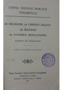 Synopsis Theologiae Dogmaticae, 1926 r.