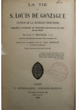 La vie de S. Louis de Gonzague 1891 r.