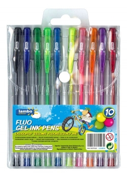 Długopisy Żelowe Lambo School Fluorescencyjne 10 Kol. Etui
