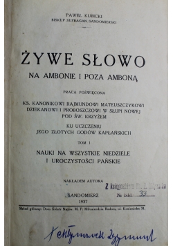 Żywe Słowo na ambonie i poza amboną Tom I 1937 r.