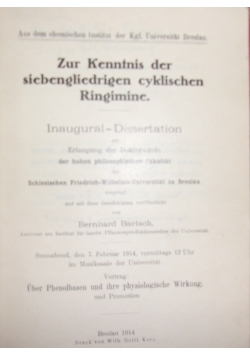 Zur Kenntnis der siebengliedrigen cyklischen Ringiminie, 1914 r.