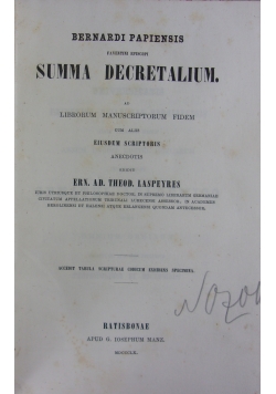 Bernardi Papiensis faventini episcopi Summa Decretalium. 1860 r.