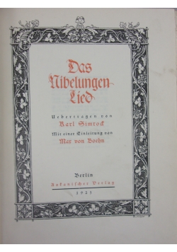 Das Nibelungenlied ,1923r.
