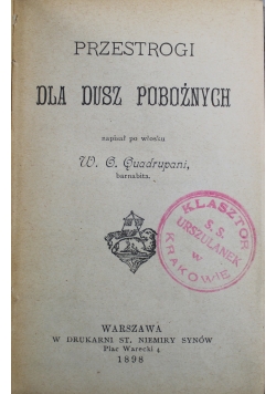 Przestrogi dla dusz pobożnych 1898 r.