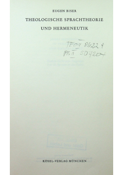 Theologische sprachtheorie und hermeneutik