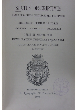Status Descriptivus Missionis Terrae Sanctae,1903r.