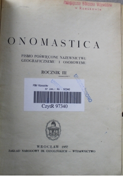 Onomastica rocznik III 2 tomy