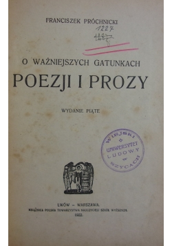 O ważniejszych gatunkach poezji i prozy, 1922r.