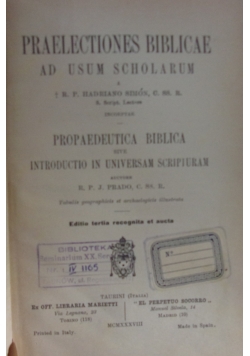 Praelectiones Biblicae ad usum Scholarum, 1938 r.