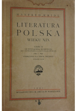 Literatura Polska wieku XIX, część II, 1931r.