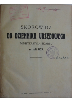 Skorowidz do dziennika urzędowego ministra skarbu, 1929r.
