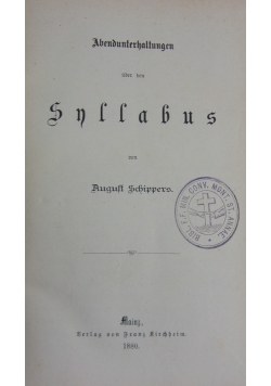 Abendunterhaltungen uber ven Syssabus, 1880r.