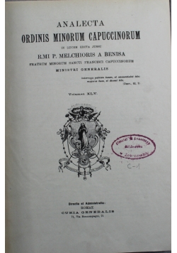 Analecta Ordinis Minorum Capuccinorum volumen XLIV 1928 r.
