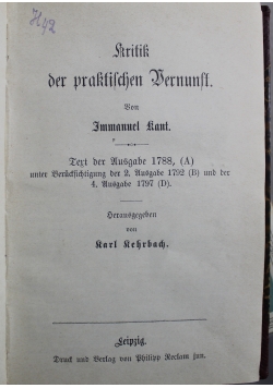 Kritik der praktischen vernunft ok 1878