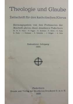 Theologie und Glaube, 1925r.
