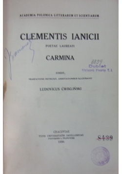 Clementis Ianicii poetae Laureati Carmina, 1930 r.
