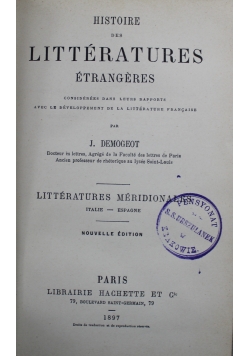 Histoire des Litteratures Etrangeres 1897 r.