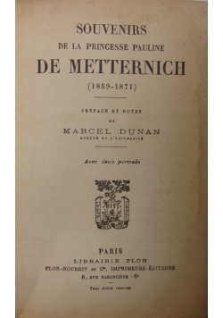 Souvenirs de la princesse Pauline De Metternich