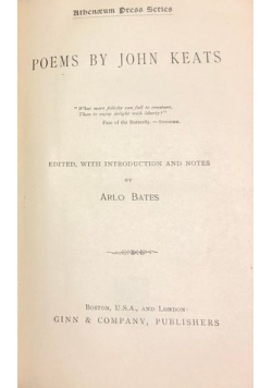 Athenaeum Press Series Poems by John Keats
