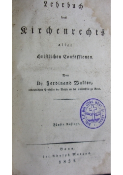 Lehrbuch des Kirchenrechts, 1831 r.