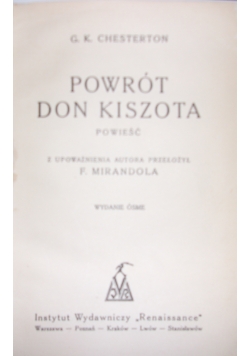 Powrót Don Kiszota, 1928 r.