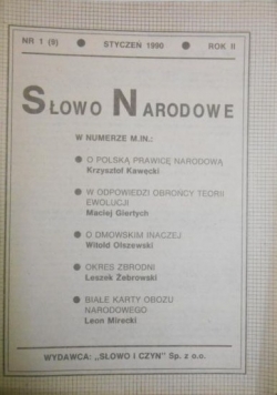 Słowo Narodowe, nr 1 (9), 1990 r.