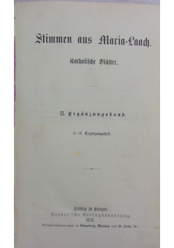 Stimmen aus Maria-Laach. Katholische Blatter, II. Erganzungsband, 1878 r.