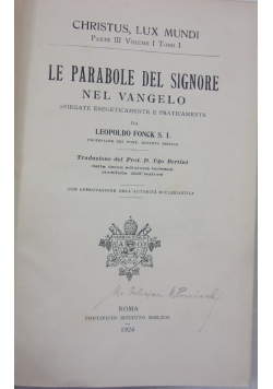 Le Parabole del Signore nel Vangelo, 1924 r.