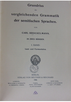 Grundriss vergleichrnden grammatik der se,mitischen sprachen. 1908r.