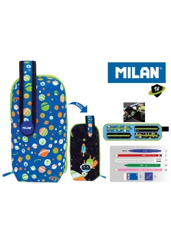 Multipiórnik Milan owalny z 4 piórnikami SH niebieski wzorki