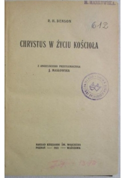 Chrystus w życiu kościoła, 1921 r.