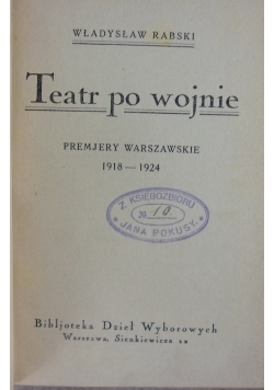 Teatr po wojnie ,1924r.