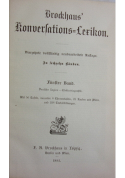Brockhaus' Konversations Lexikon. Funfter Band, 1892 r.