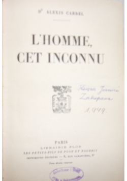 L'Homme. Cet Inconnu, 1935 r.