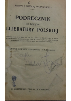Podręcznik do Dziejów Literatury Polskiej wyd. 1917 r.
