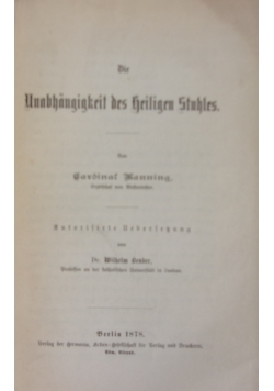 Die Unabhangigkeit des Heiligen Stuhles, 1878 r.