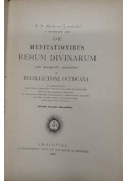 De meditationibus rerum divinarum, 1883 r.
