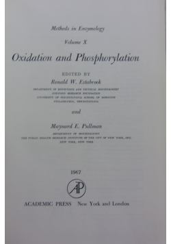 Oxidation and Phosphorylation ,Vol X