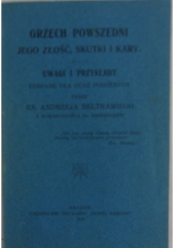 Grzech powszedni. Jego złość, skutki i kary, 1919 r.