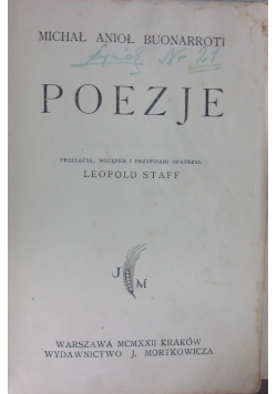 Pisma, poezje Buanarotti, 1922