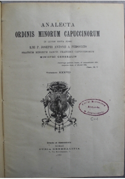 Analecta Ordinis Minorum Capuccinorum Volumen XXXVII 1921 r
