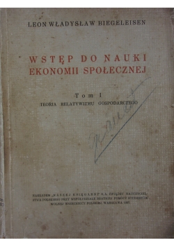 Wstęp do nauki ekonomii społecznej, tom 1, 1937 r.