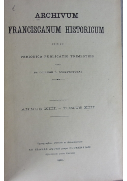 Archivum Franciscanum Historicum, 1928 r.