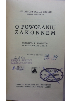 O powołaniu zakonem, 1926 r.