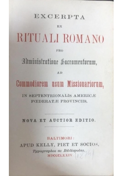 Excerpta ex rituali Romano pro Administrationae Sacramentorum, 1874 r.