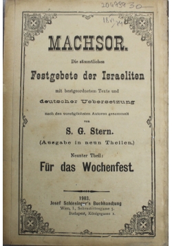 Machstor Die Sammtlichen Festgebete der Israeliten 1903 r.