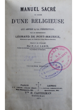 Manuel Sacre D'une Religieuse 1871 r.