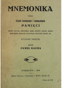 Mnemonika Sztuka kształcenia i wzmacniania pamięci 1939 r