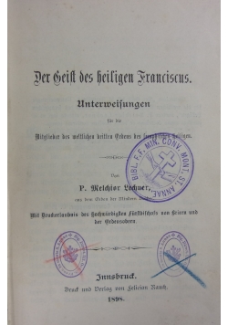 Der geist des heiligen franciscus, 1898 r.