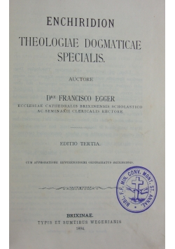 Enchiridion Theologiae Dogmaticae Specialis, 1894r.
